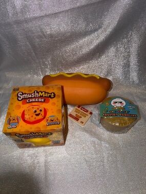 Jumbo Squishy Hot Dog, OMG Squishy Dumpling & SmushMart Cheese